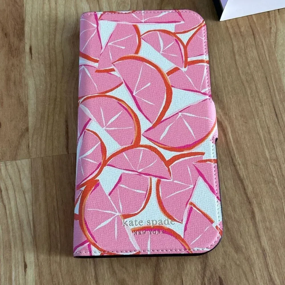 Kate Spade Grapefruit iPhone 13 Pro Max Magnetic Folio Case new NO INSIDE CASE